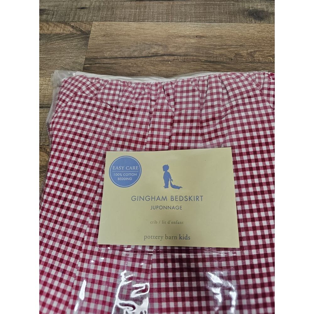 Pottery Barn Kids Red Gingham Crib Skirt New - Picture 2 of 4